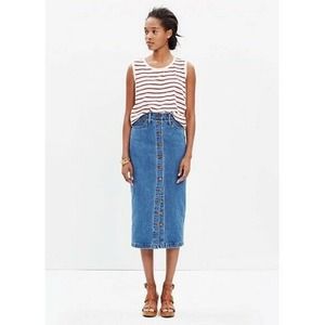 Madewell NWT Buttonthrough Denim Jean Midi Skirt